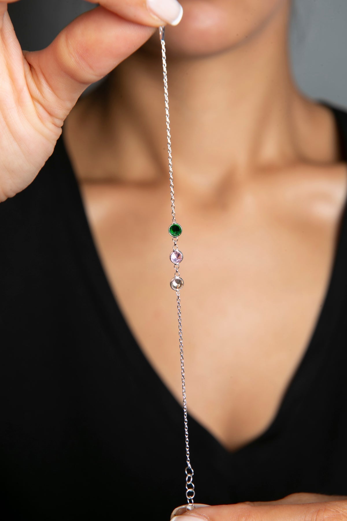 Women's Colorful Stone Elegant Model 925 Sterling Silver Bracelet