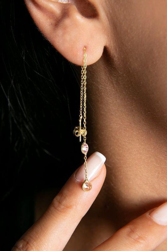 Women's 925 Sterling Silver Chain Earrings with Stones