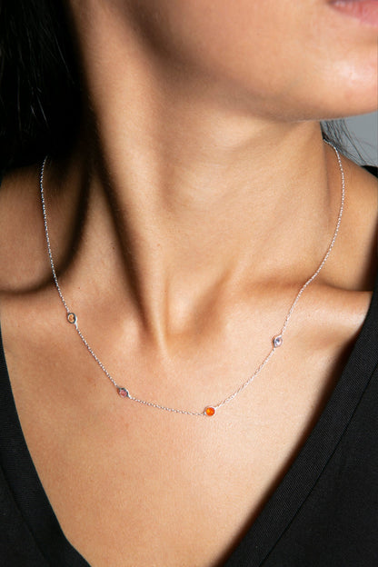 Women's 925 Sterling Silver Necklace with Colorful Stone Elegant Design
