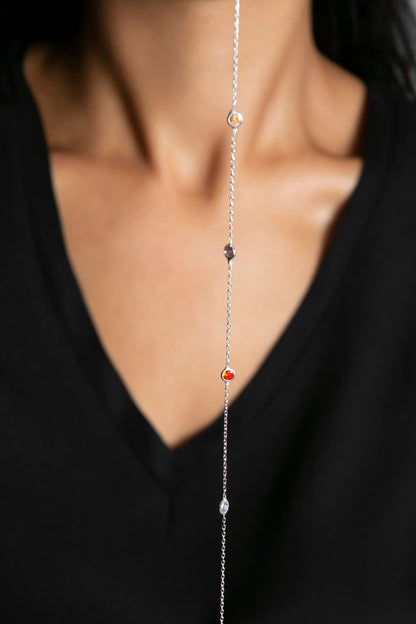 Women's 925 Sterling Silver Necklace with Colorful Stone Elegant Design