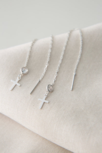 Women's 925 Sterling Silver Cross Earrings with Stones