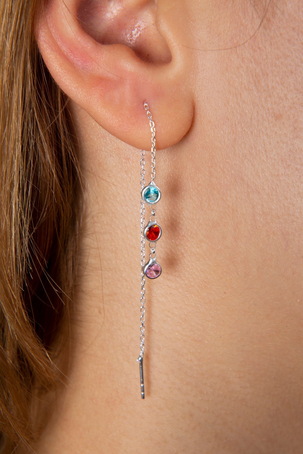 Women's Colored Stone Model 925 Sterling Silver Earrings