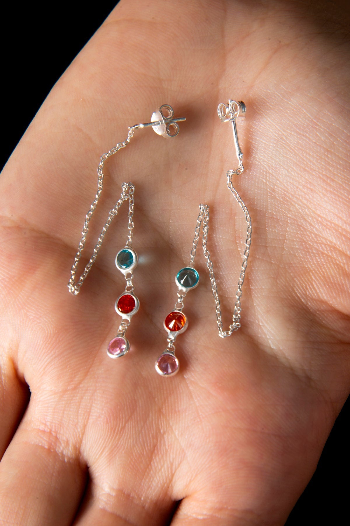Women's Colored Stone Model 925 Sterling Silver Earrings