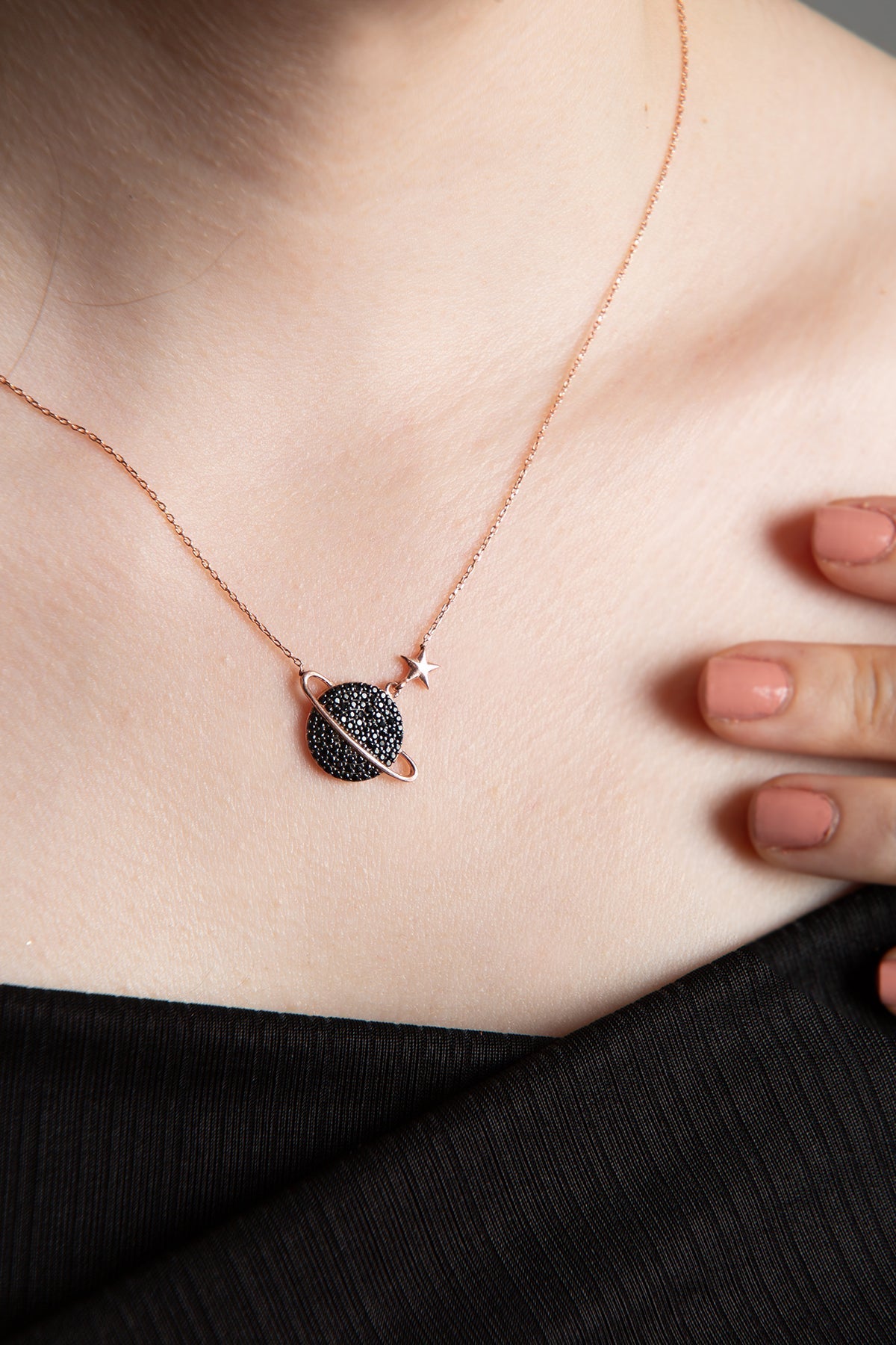 Women's Rose Gold 925 Sterling Silver Planet Necklace