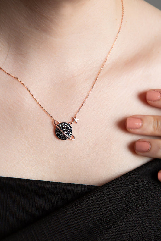 Women's Rose Gold 925 Sterling Silver Planet Necklace