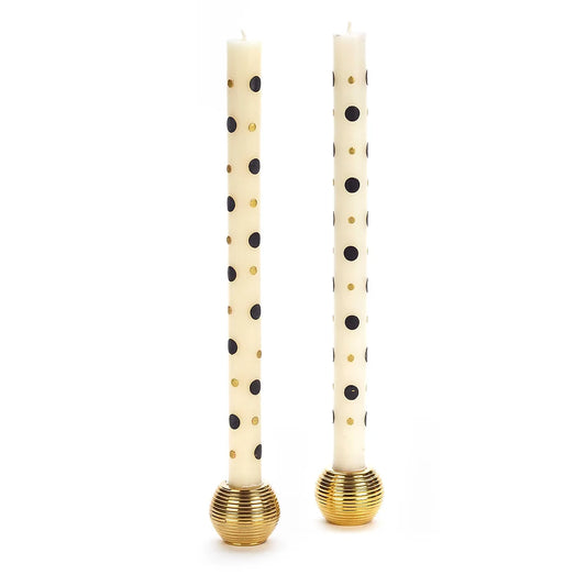 Small & Large Dots Dinner Candles - Black & Gold - Set of 2