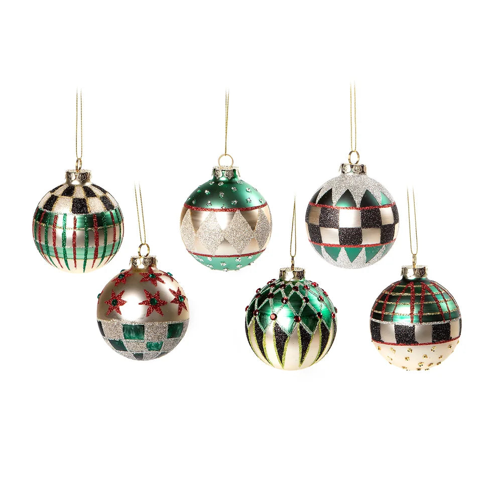 Farmhouse Glass Ball Ornaments - Set of 6