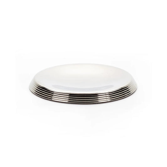 ribbed dish pillar candle holder - silver