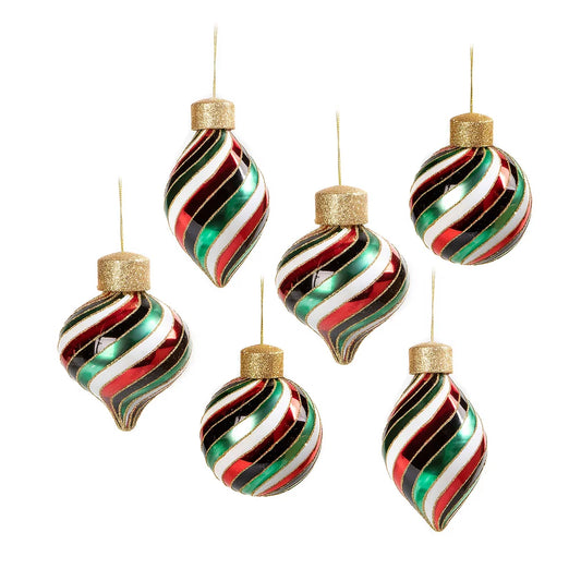 Christmas Magic Swirl Glass Ornaments - Set of 6