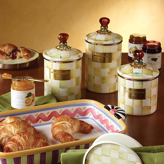 MacKenzie-Childs Parchment Check Enamel Canister - Small Kitchen Mackenzie Childs 