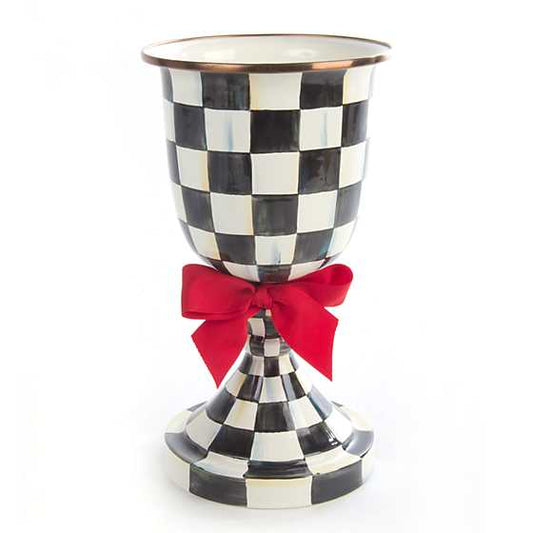MacKenzie-Childs Courtly Check Pedestal Vase - Red Bow